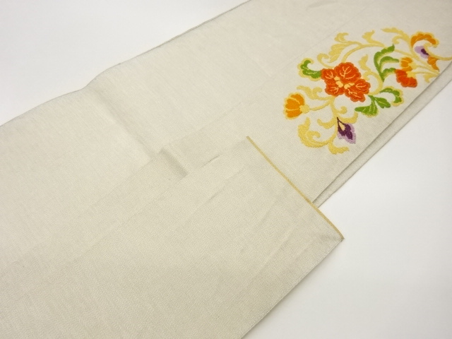  菊唐草模様織出し名古屋帯